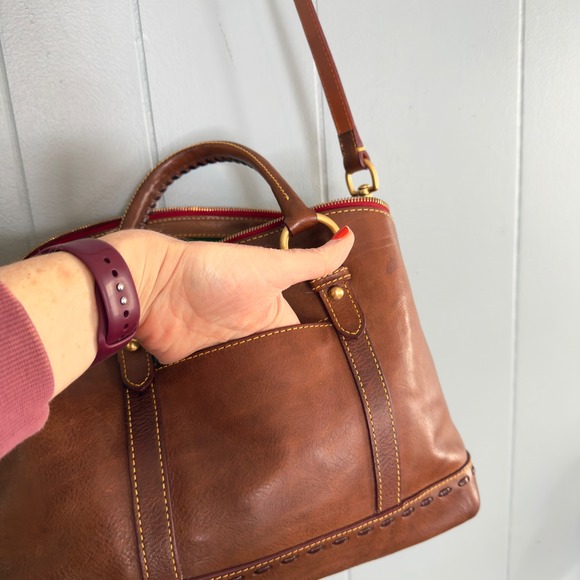 Dooney Bourke Florentine Leather Satchel Bag Chestnut Whipstitch Patina Luxe - Picture 12 of 16